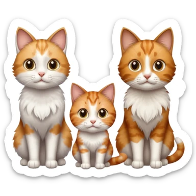 3 cats different colours including brown tabby and white, light patchy calico, and ginger and white sticker