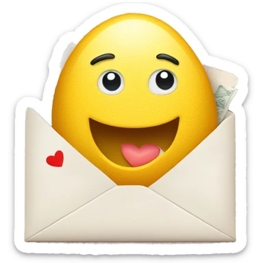 A cute scrambled egg with a smiley face holding letters of mail with hearts on the envelope sticker