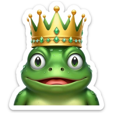 A frog wearing a crown with cry face sticker