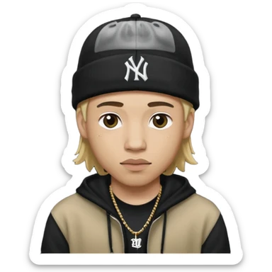 rapper da trắng, tóc vàng, full đen, có mũ len hãng MLB, đẹp trai
 sticker