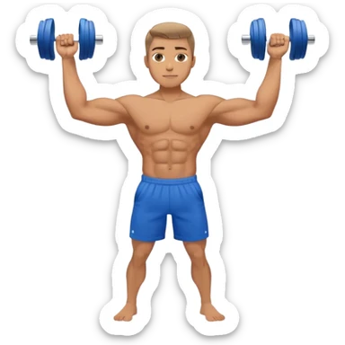man with blue shorts doing side-lateral raise (T pose) with light dumbbells sticker