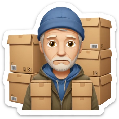 homeless white man with boxes sticker