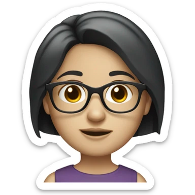 A white-skinned girl with black hair has roundy glasses sticker