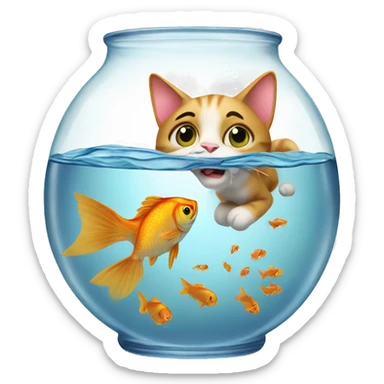 Cat trying to catch a fish from fish bowl sticker