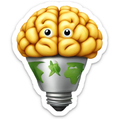  un cerebro, una bombilla y un símbolo de reciclaje,  sticker