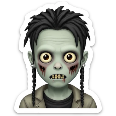 Grey pale skinned zombie boy skin so with black dreadlocks. Nose and ear piercings. Emo. sticker
