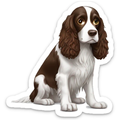 Image of a springer spaniel standing on a laptops keyboard sticker