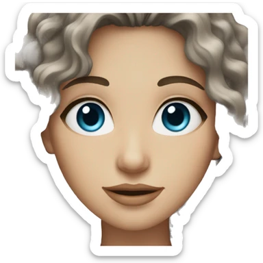 White Women, blue eyes, long dark brown curly hair sticker