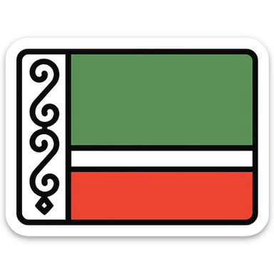 flag of Chechnya, simple horizontal green, white, and red stripes, decorative white vertical stripe on left, minimalistic style sticker