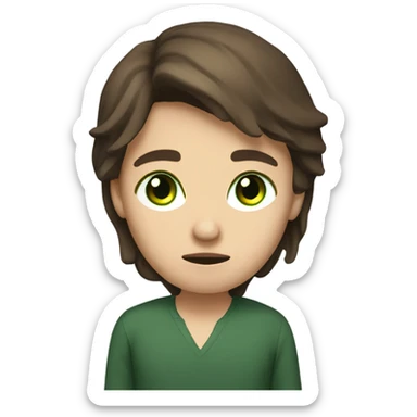 A depressed and exhausted public law student with long deep brown haut, fair skin and green eyes sticker