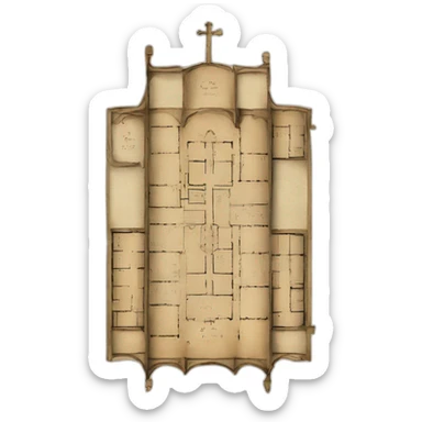 floor plan of a church, medieval, written on a scroll sticker