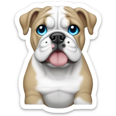 Create a white English bulldog with blue eyes and tees  sticker