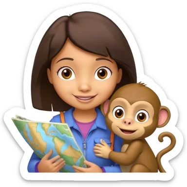 light skin dora the explorer with monkey and map sticker