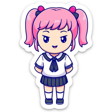 Cute anime girl with pink twin tails and school uniform sticker