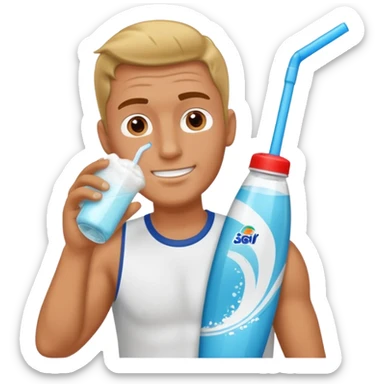 A man drinking surf Excel direct from the packet with straw sticker