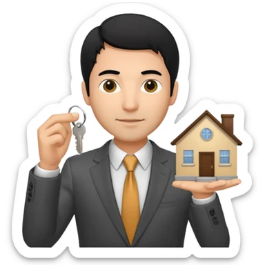 hombre de pelo negro con algo de canas y un poco de baraba comprando  una casa sticker