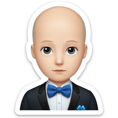 Bald with blue bow tie, midnight balck dress. sticker