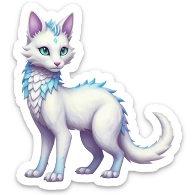 Kawaii white pastel iridescent beautiful pretty elegant divine edgy fantasy feline-vernid-sergal-fursona animal creature with a tufted tail full body with intricate markings  sticker