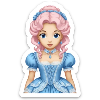 Rococo blue dress with pale pink and lace sticker