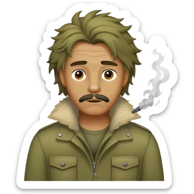 The man is dressed untidily and smells of smoke. His face has rough, almost canine features.*   sticker