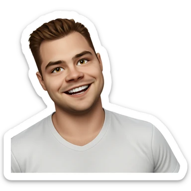 smiling boy in white shirt sticker