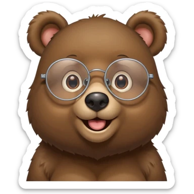 안경을 쓰고 웃고 있는 곰A cute, happy bear wearing round wire-rimmed glasses, with a small mole near the corner of its mouth sticker