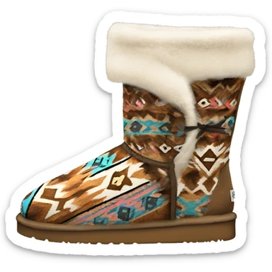 Realistic pair of aztec Pattern fur Ugg boots with bows. sticker