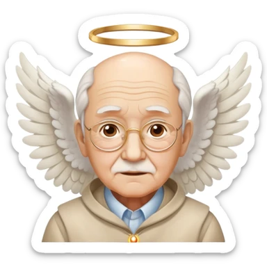 elderly grandfather with angel wings and halo sticker