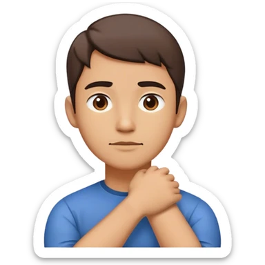 someone folding there arms by the chin. with a sigma face sticker