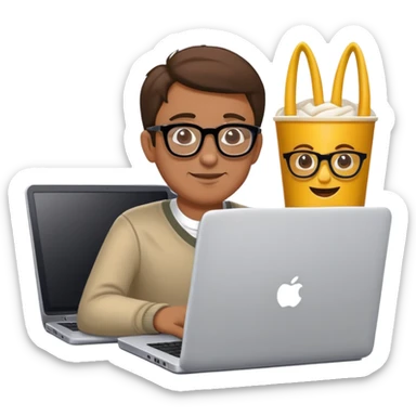 man on laptop in mc donalds sticker