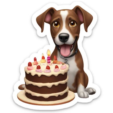 a dog eating a birthday cake sticker
