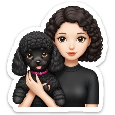 Beautiful girl holding a black toy poodle sticker
