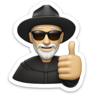 Reformer John Calvin with his iconic hat wearing sunglasses and giving a thumbs up sticker