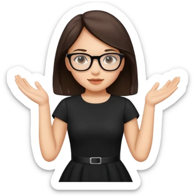a cute brunette girl in a black dress wearing glasses  with two hands  sticker