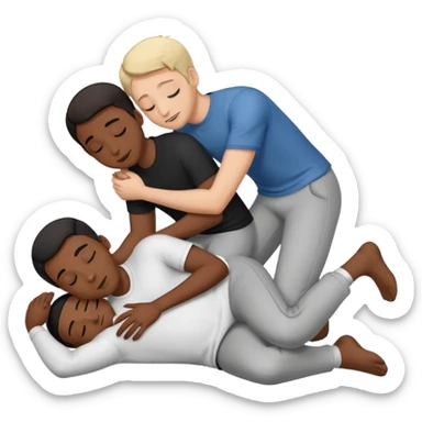 Full body view 2 naked male White and black,  making out. In the floor spooning  sticker