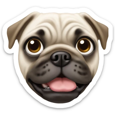 White and brown pug, green eyes sticker