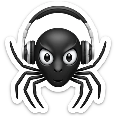 A black spider with white headphones sticker
