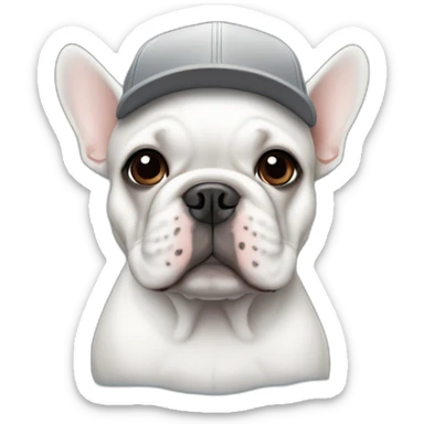 white FRENCH BULLDOG with with grey baseball hat sticker