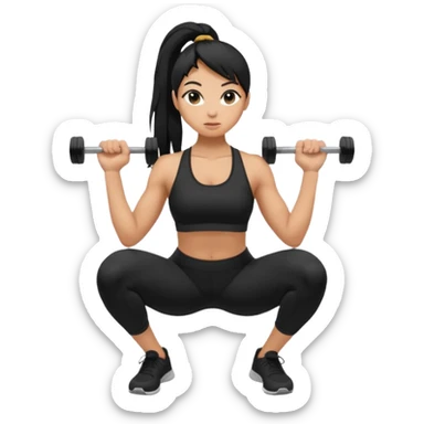 Women with long black ponytail doing a squat sticker