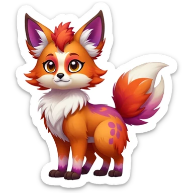 Bright-colored multi-colored cute cool exotic Falvie-Fionbri-fantasy-creature-fursona, full body, with markings sticker