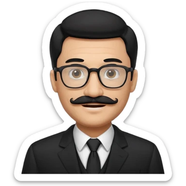 black hair dad in black suit and glasses with mustache sticker