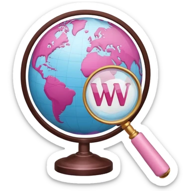 mix light pink dark pink and white girly globe with WWW in big letters under it and a small magnifying glass
It looks like an internet bar icon. sticker