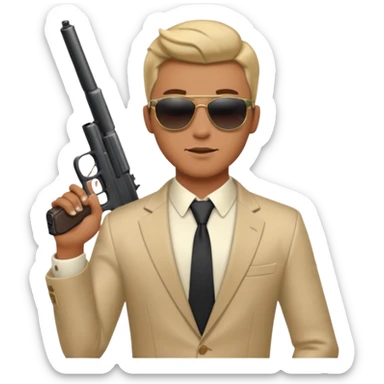 a handsome guy wearing a party clothes with sun glasses and a gun. sticker