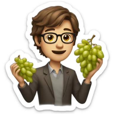 Classy brown-haired, bitter, bespectacled young man throwing grapes sticker