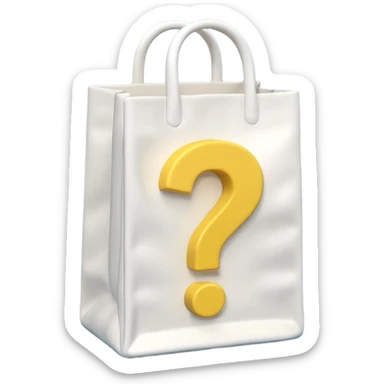 White bag with yellow questions mark boxes stuffed in it sticker