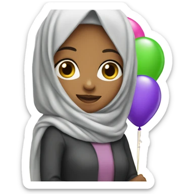 Girl in hijab holding 50th birthday balloon  sticker