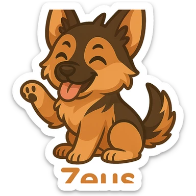 Make the background translucent/transparent, keep the chibi German Shepherd dog and the name 'Zeus' exactly as in the reference image. sticker