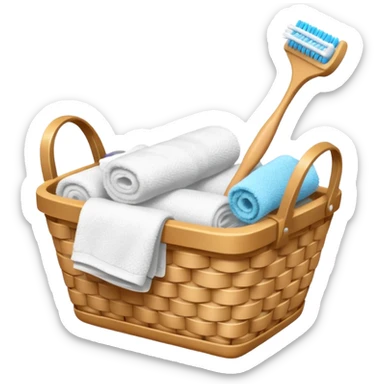 Basket with a white towels and toothbrush  sticker