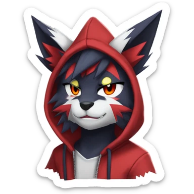 Edgy Cool Anthro Zoroark-Zangoose-Litten Fakemon Fursona Hoodie Full Body sticker