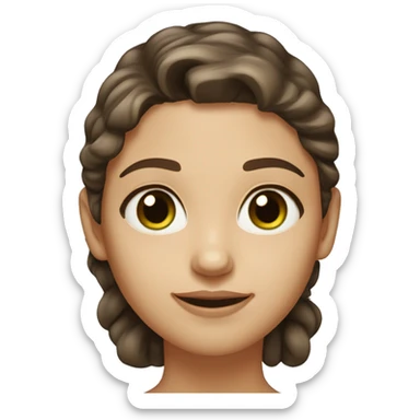 Generates an iOS 18.1 style emoji of a young woman with slightly wavy, dark brown, mid-length hair, green and brown eyes (hazel eyes), very light skin and a round face sticker